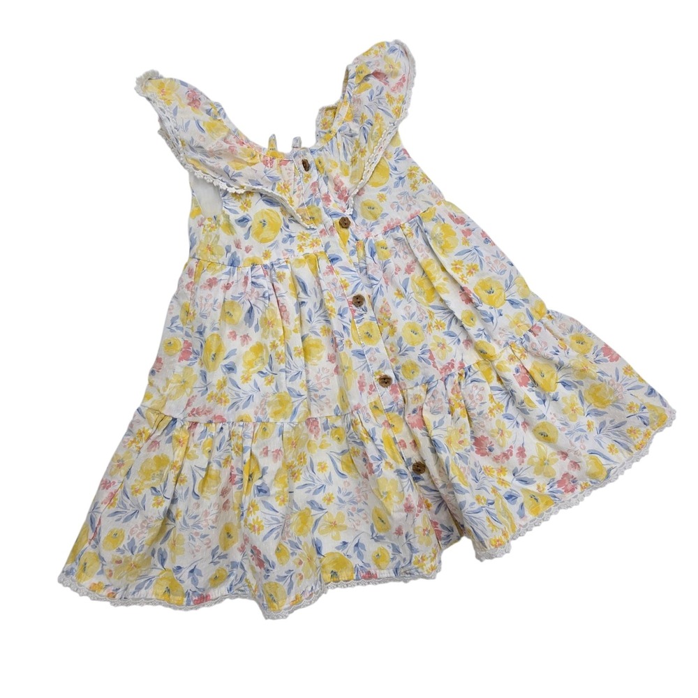 Tommy Bahama Floral Dress Girls 3T Yellow Pink Sleeveless Lined Ruffles Easter
